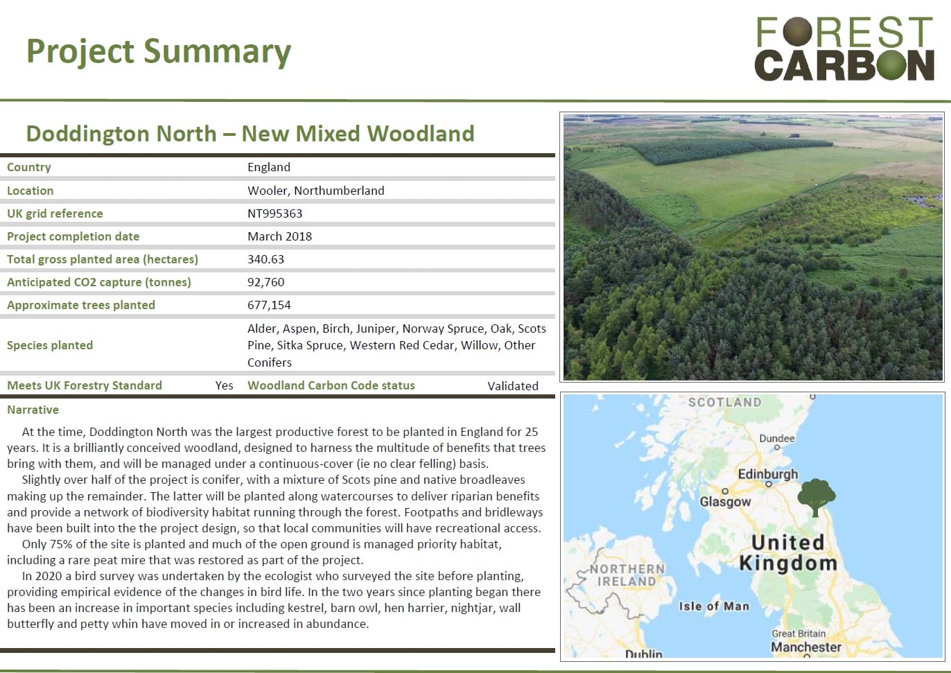 Project summary of Doddington North woodland
